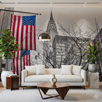 Patriotic Manhattan Cityscape Landmark Wall Mural