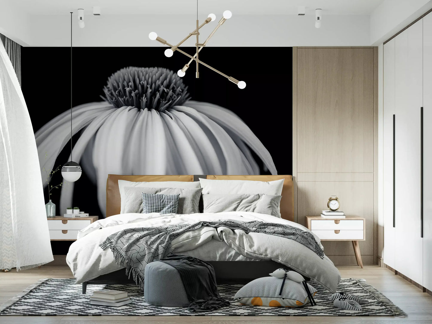 Monochrome Echinacea Bloom Wall Mural