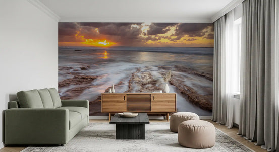 Wandbild Goldener Ozean Sonnenuntergang am Horizont