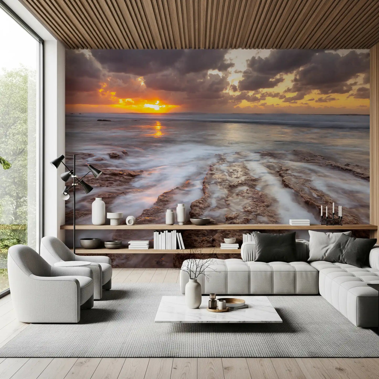 Golden Ocean Sunset Horizon Wall Mural