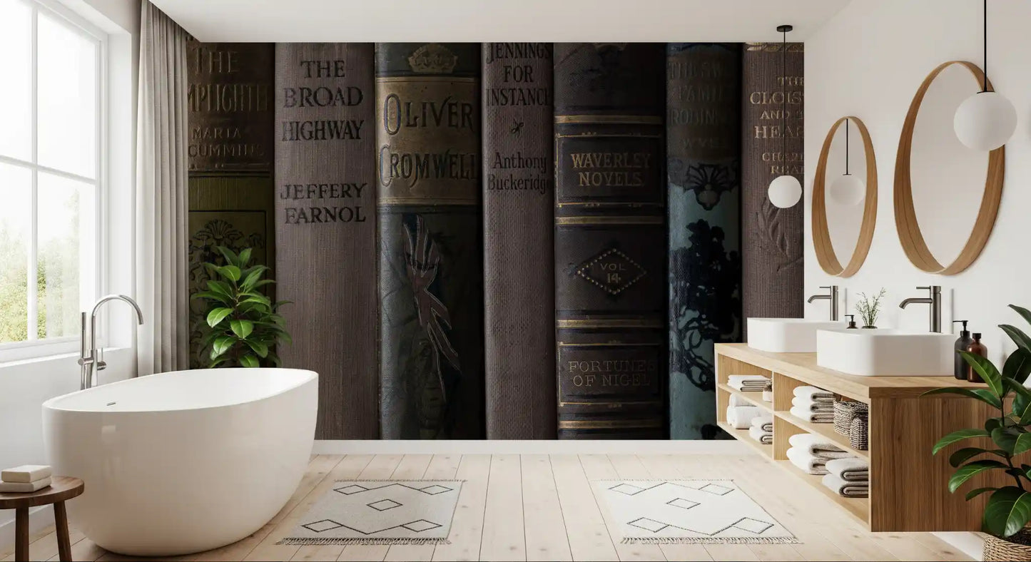 Vintage Library Book Spine Collection Wall Mural