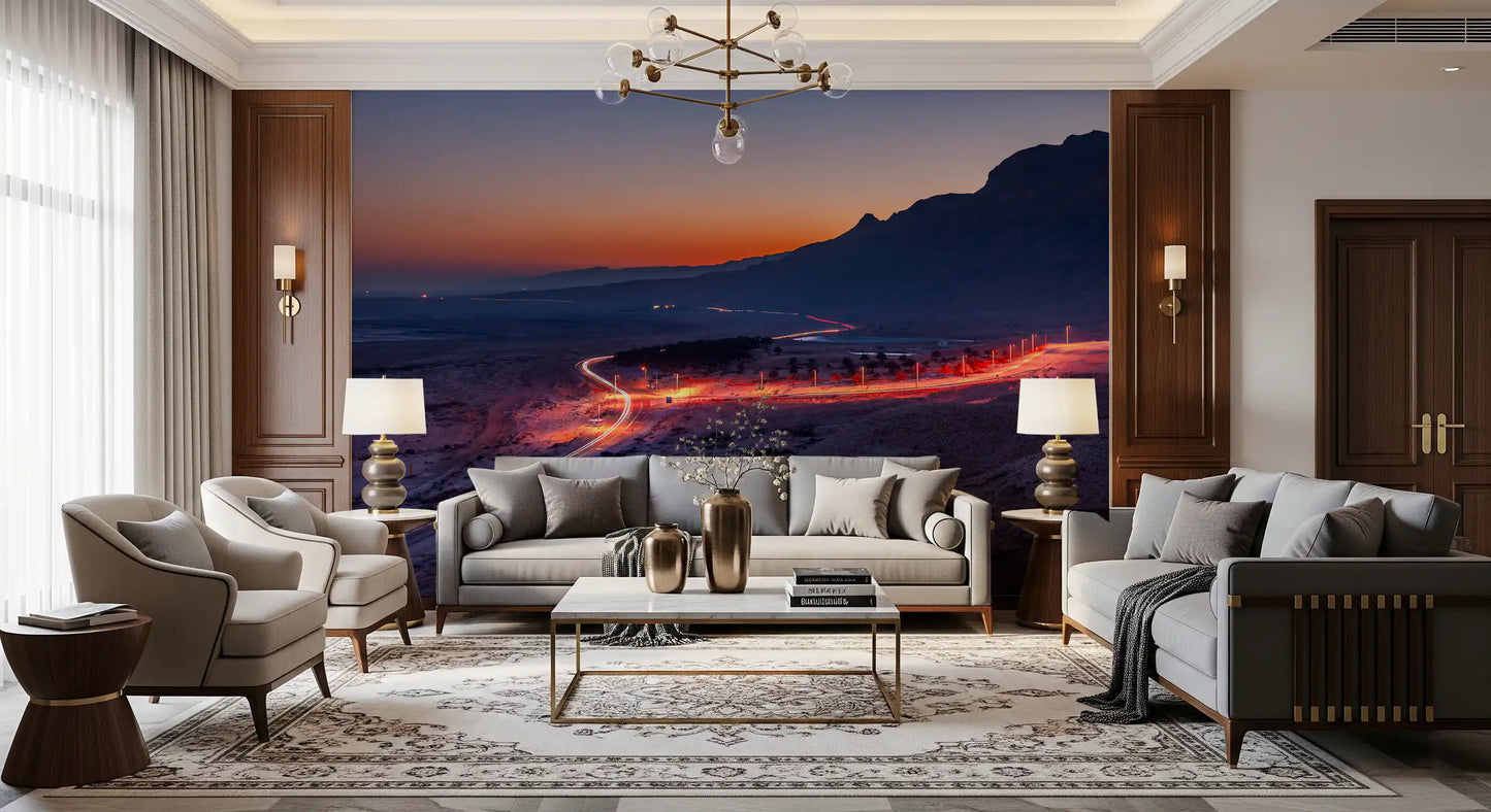 Desert Highway Sunset Horizon Wall Mural