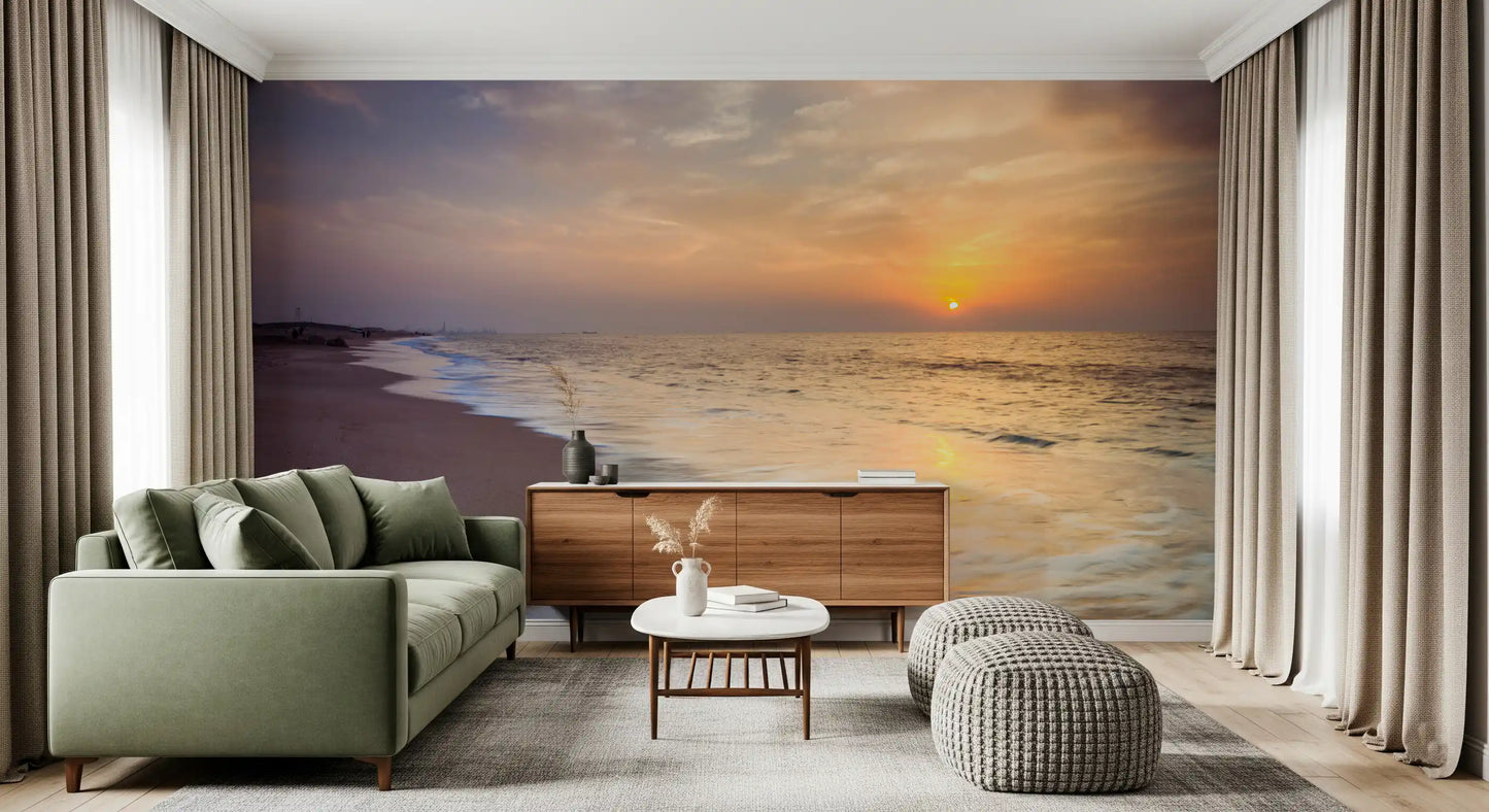 Golden Hour Coastal Horizon Wall Mural