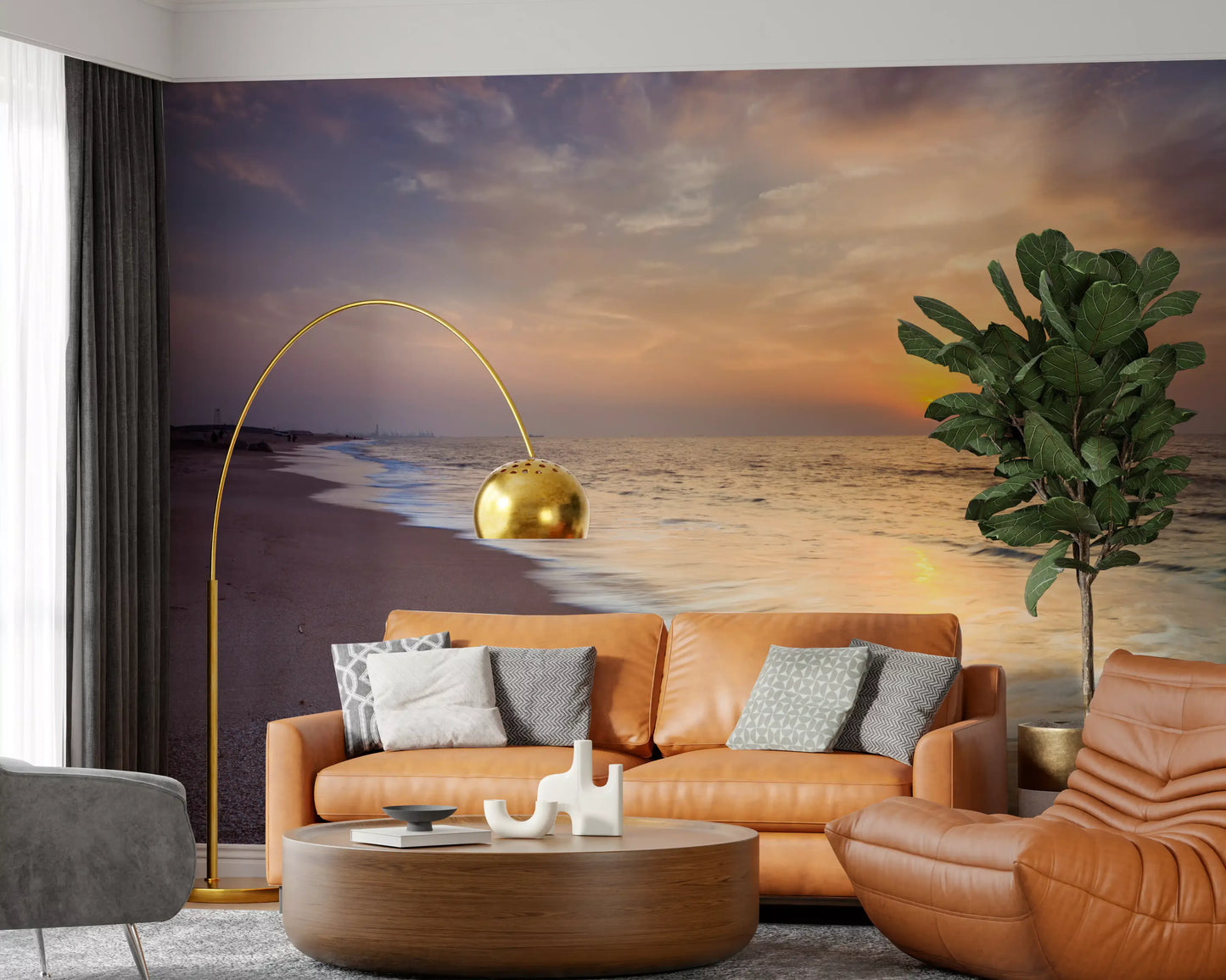 Golden Hour Coastal Horizon Wall Mural