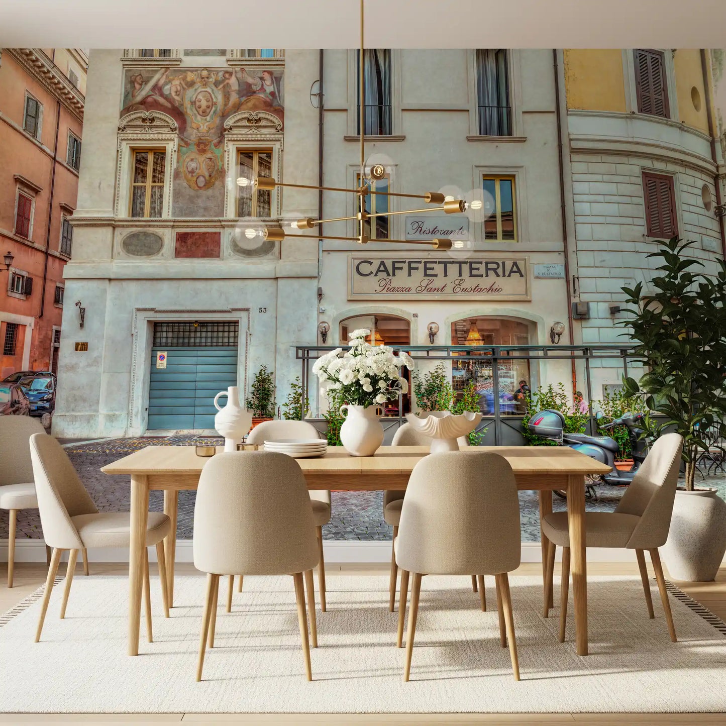 Italian Piazza Street Scene Wall Mural