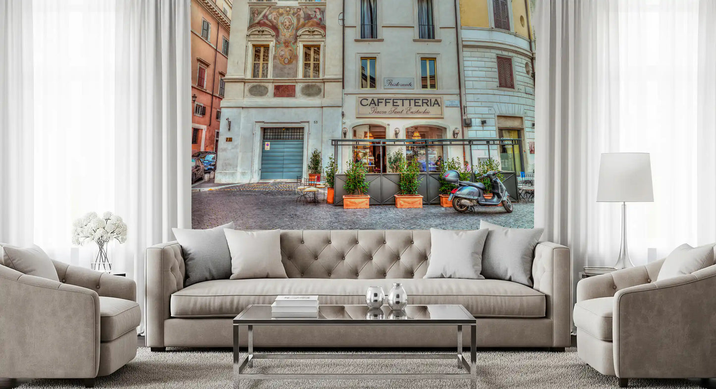 Italian Piazza Street Scene Wall Mural