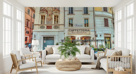 Italialainen Piazza-kadunäkymä seinämaalaus