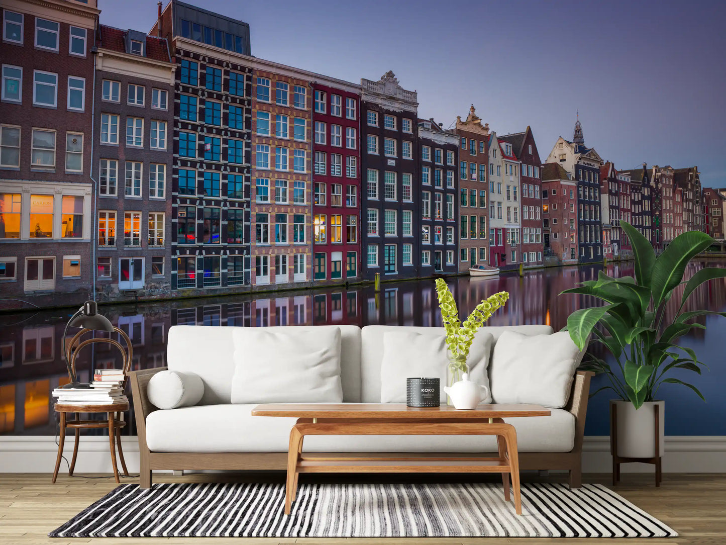 Fototapet arhitectură la amurg pe canalul din Amsterdam