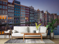 Fototapet arhitectură la amurg pe canalul din Amsterdam