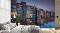 Fototapet arhitectură la amurg pe canalul din Amsterdam