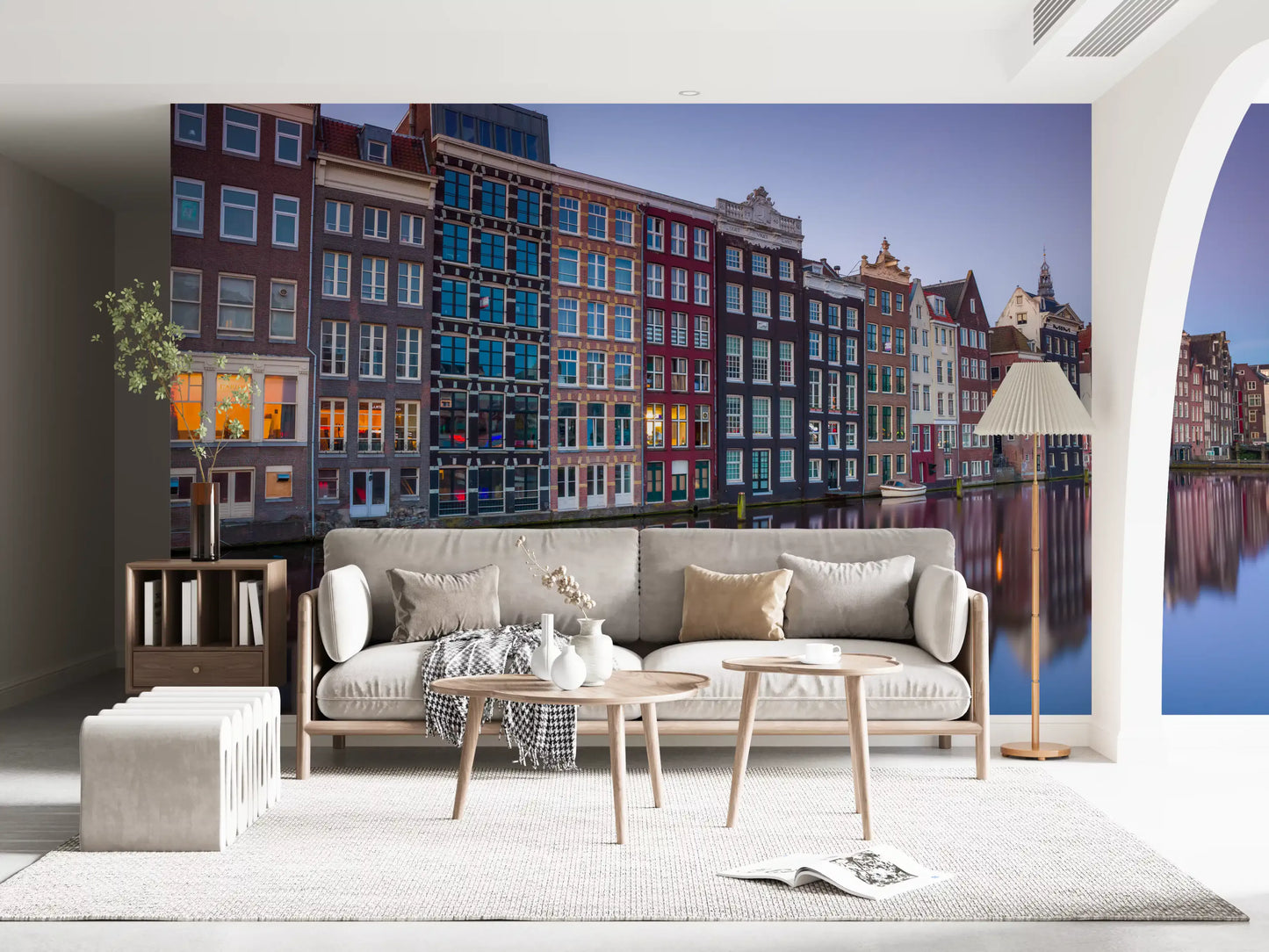 Fototapet arhitectură la amurg pe canalul din Amsterdam