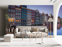 Fototapet arhitectură la amurg pe canalul din Amsterdam