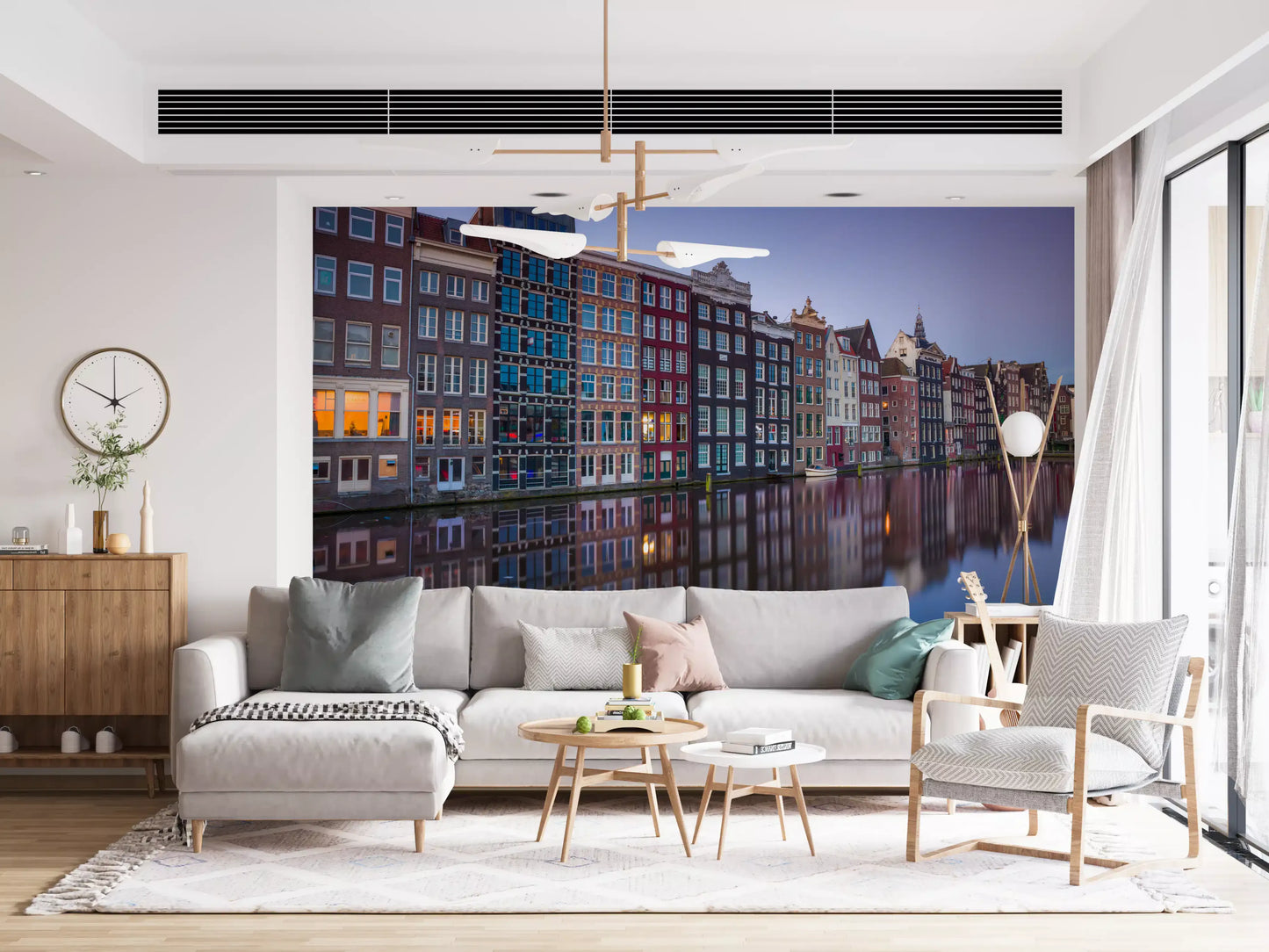 Fototapet arhitectură la amurg pe canalul din Amsterdam