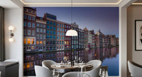Fototapet arhitectură la amurg pe canalul din Amsterdam
