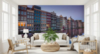 Fototapet arhitectură la amurg pe canalul din Amsterdam