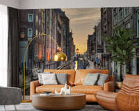 Papier peint panoramique scène du canal d'Amsterdam à l'heure dorée
