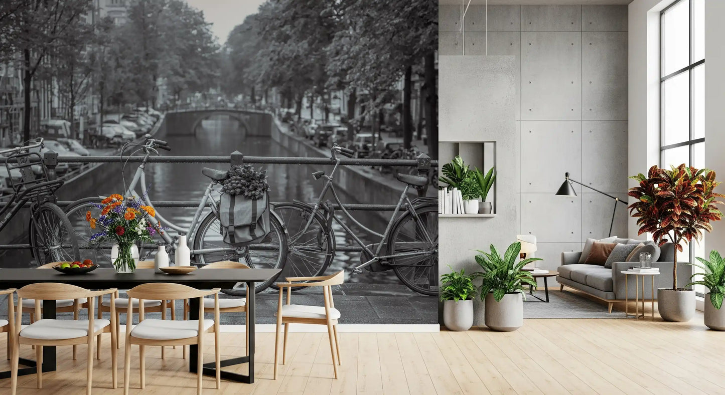 Fototapet cu Scena de Biciclete pe Canalele din Amsterdam