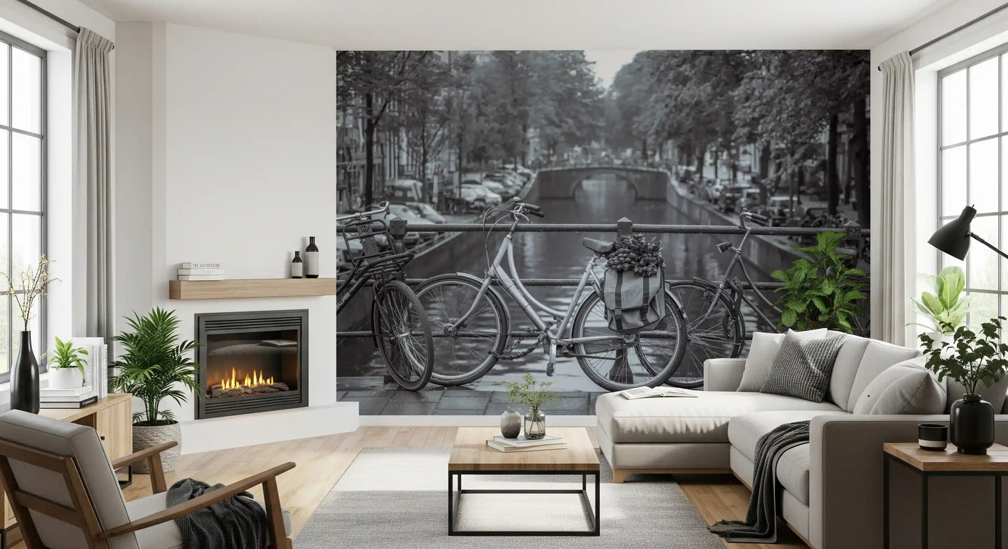Fototapet cu Scena de Biciclete pe Canalele din Amsterdam