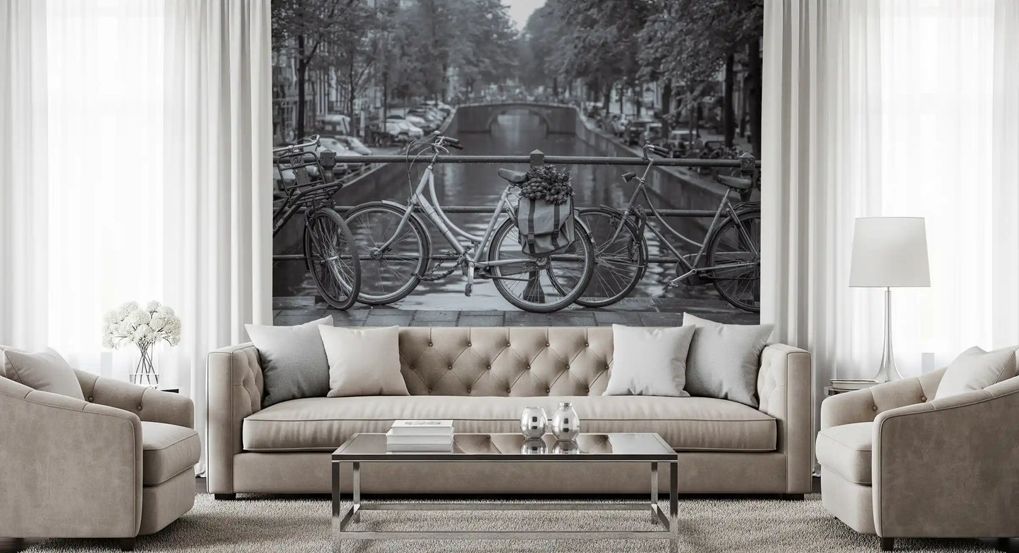 Fototapet cu Scena de Biciclete pe Canalele din Amsterdam