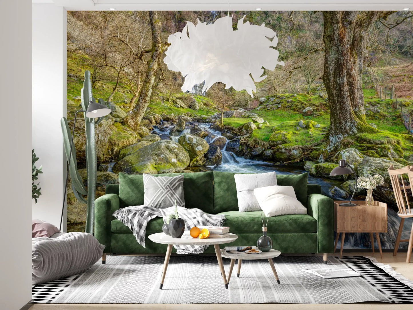 Papier peint mural cascade en haute montagne avec ruisseau en cascade