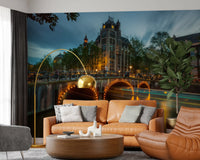 Papier peint panoramique Illuminations du soir sur les canaux d'Amsterdam