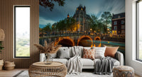 Papier peint panoramique Illuminations du soir sur les canaux d'Amsterdam