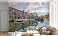 Vægmaleri med refleksioner fra Amsterdams kanaler