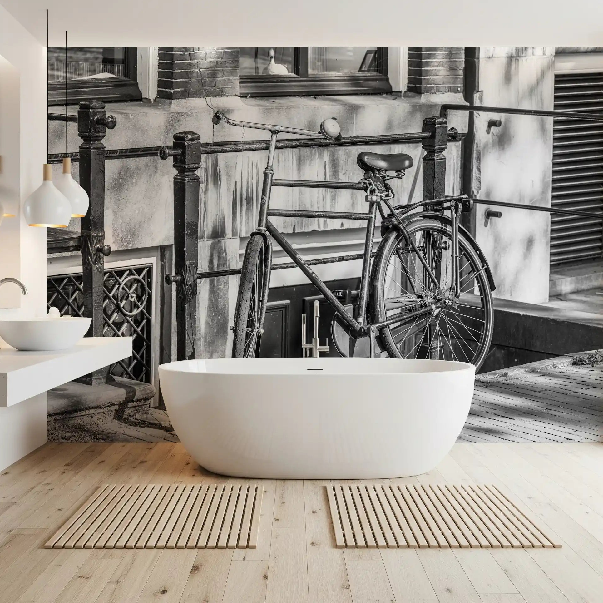 the Urban Bicycle Alley calming a bathroom in gray tones Wall mural GD11156
