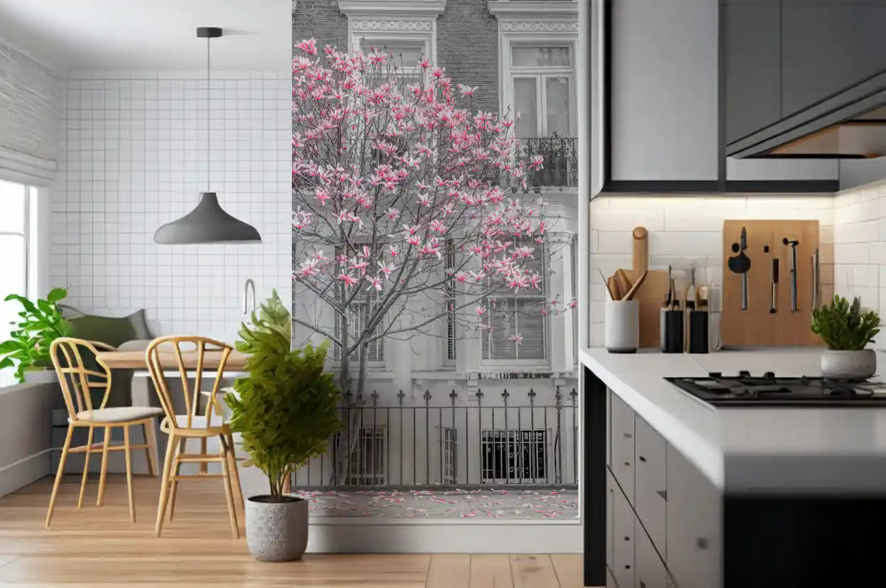 Keväinen magnolia Urban Bloom -seinämaalaus