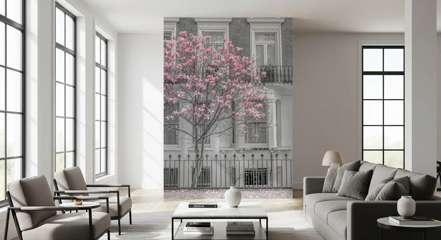 Keväinen magnolia Urban Bloom -seinämaalaus