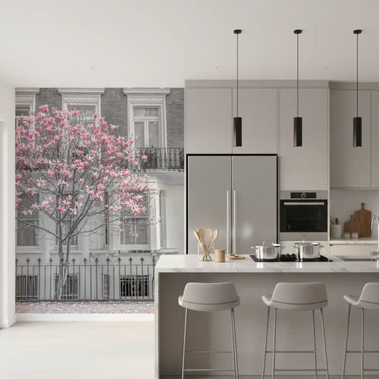 Keväinen magnolia Urban Bloom -seinämaalaus