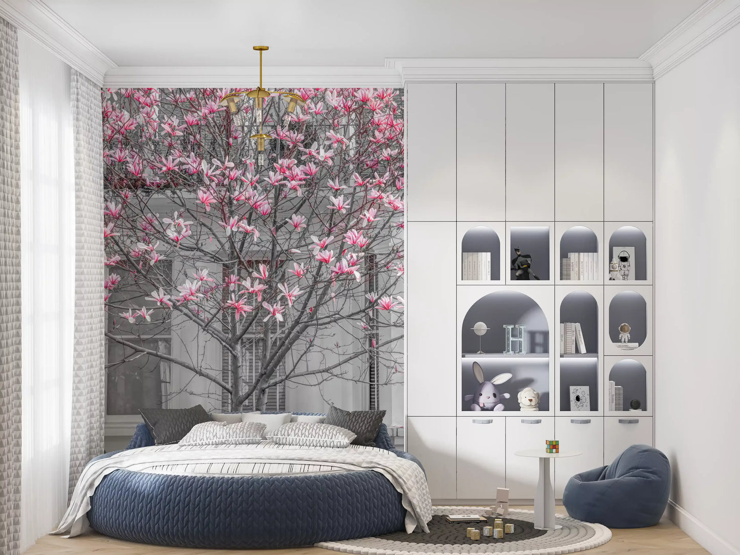 Keväinen magnolia Urban Bloom -seinämaalaus