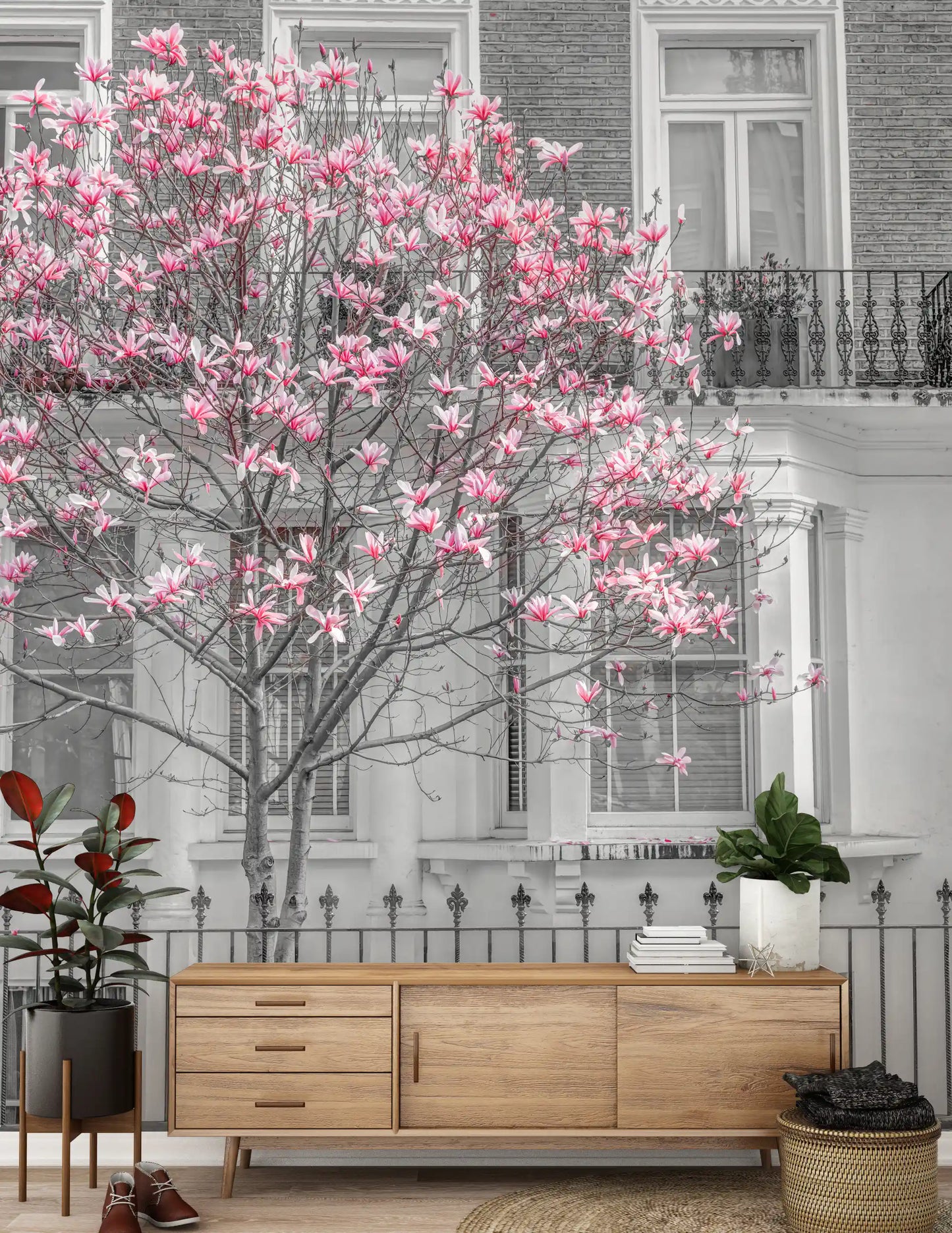 Keväinen magnolia Urban Bloom -seinämaalaus