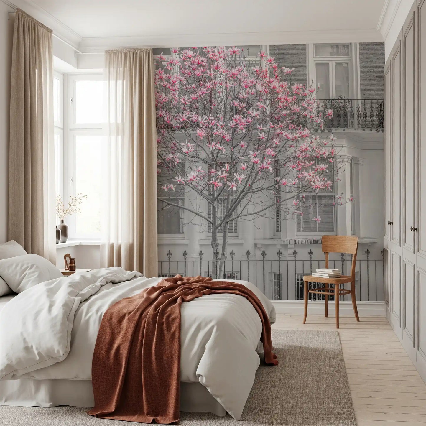 Keväinen magnolia Urban Bloom -seinämaalaus