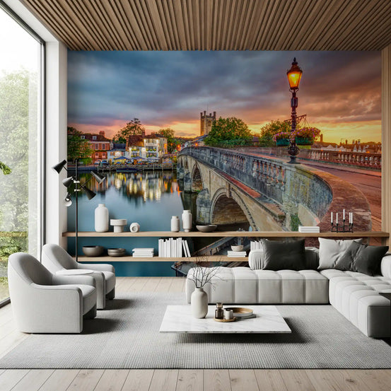 Carta da parati murale Riverside Town al tramonto