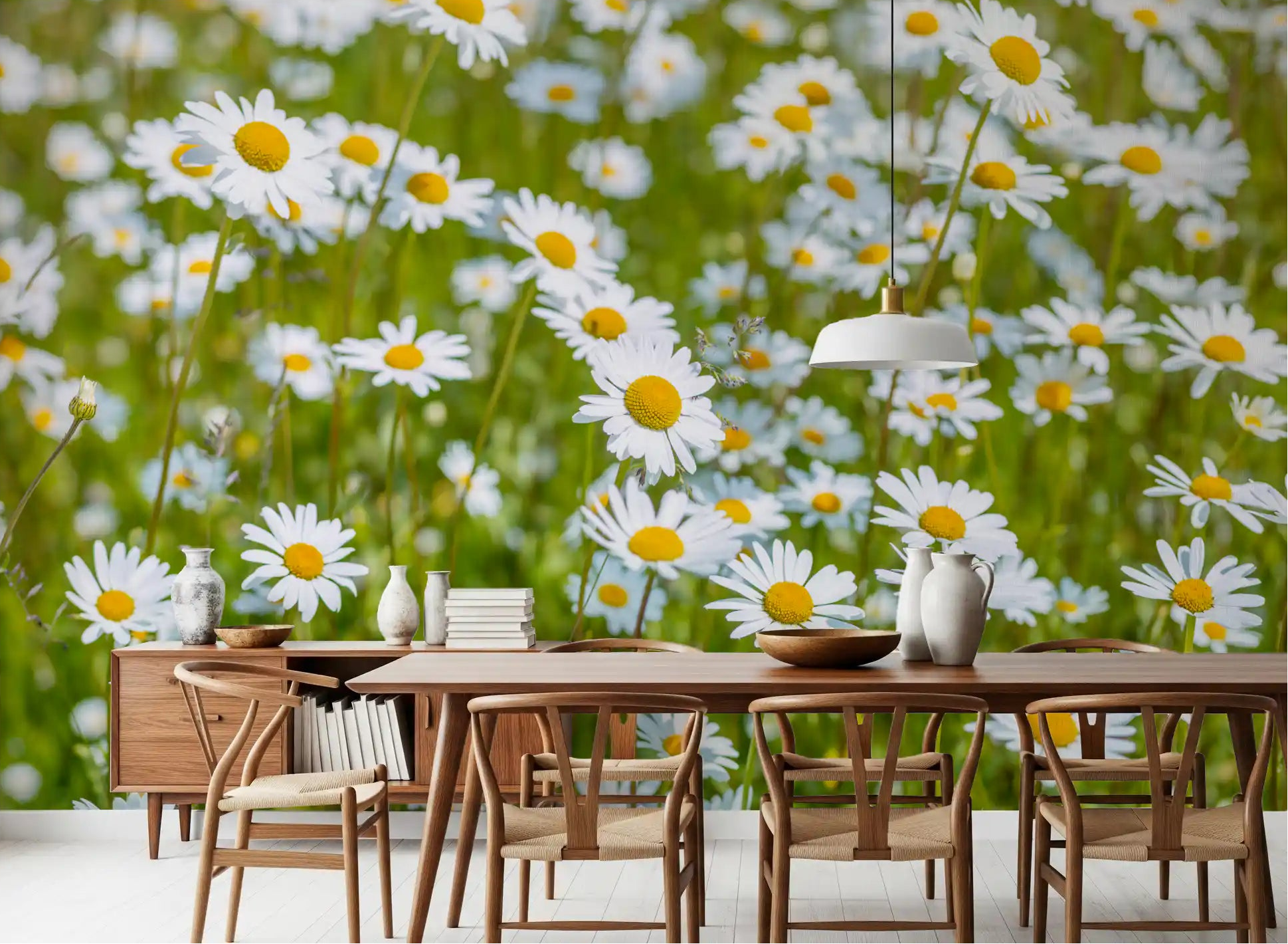 a sunlit daisy meadow behind a Dining room Wall mural GD11164
