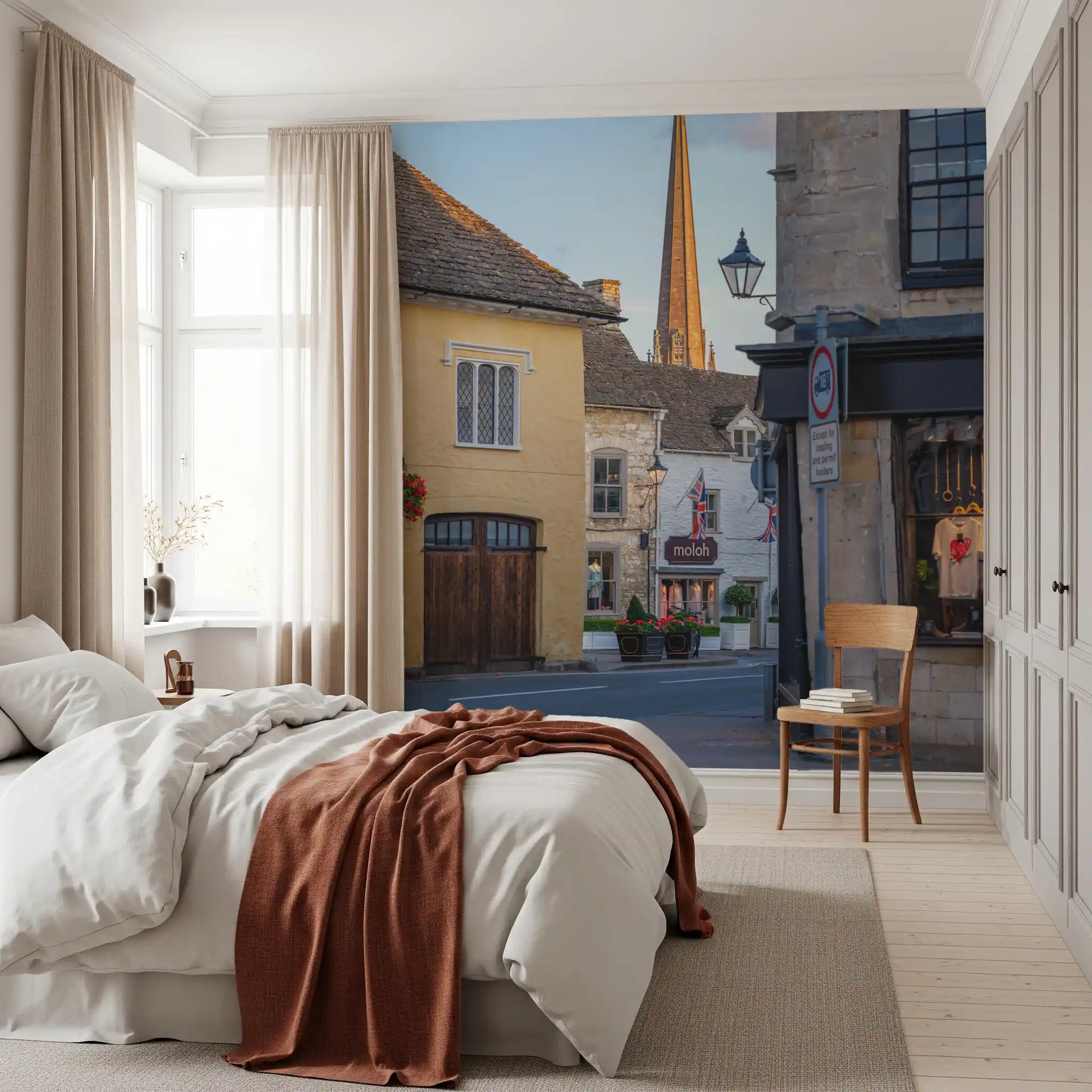 Cobbled paving marks the English Market Town Streetscape wall mural at a bend GD11166
