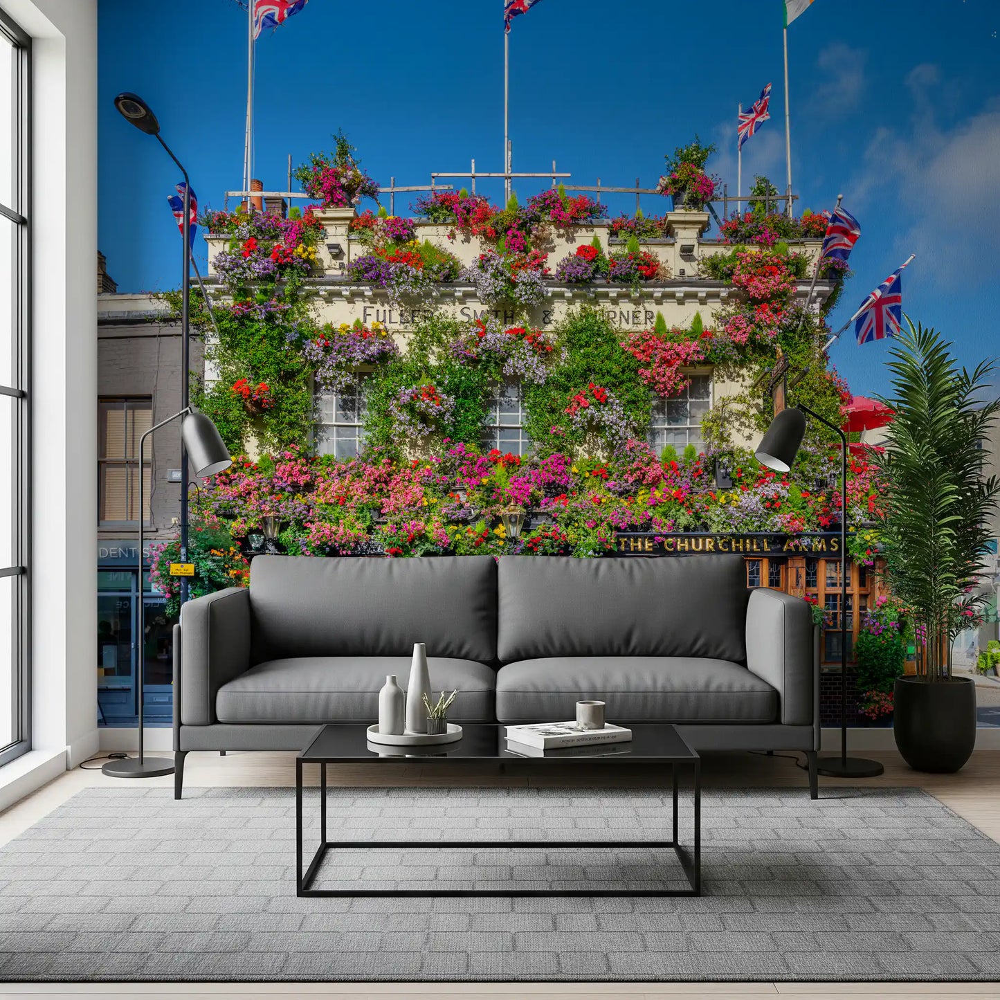 London blomsterpub udvendig vægmaleri