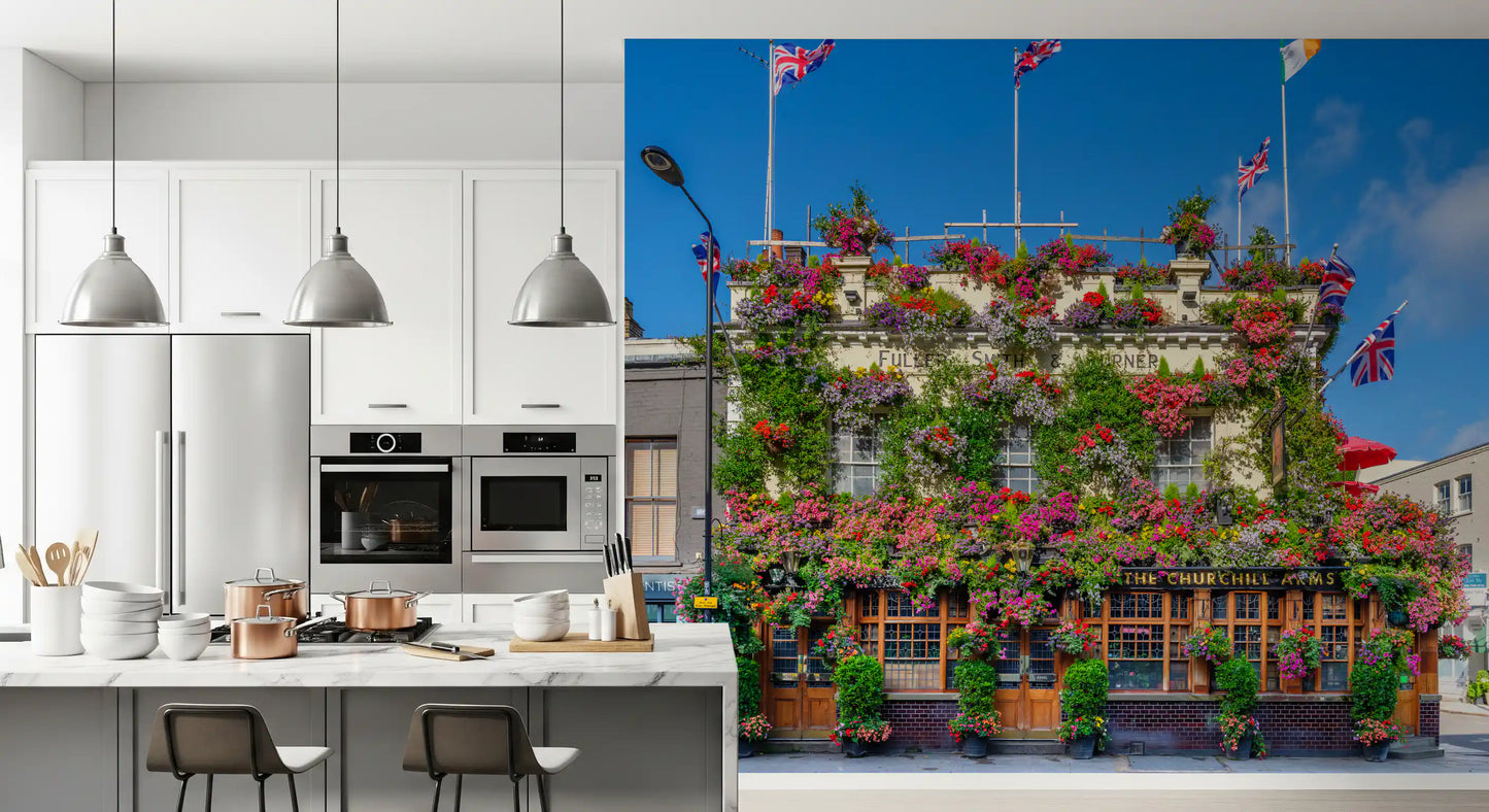 London blomsterpub udvendig vægmaleri
