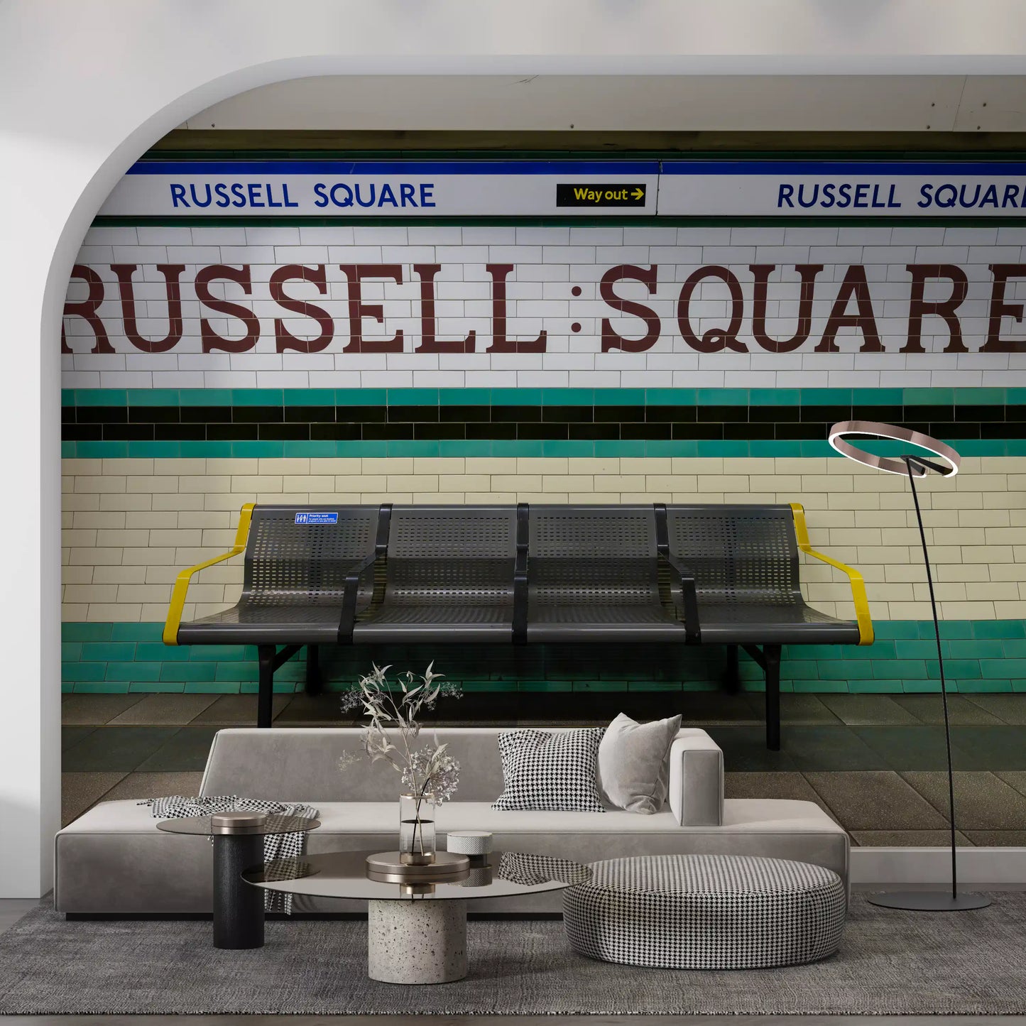 Veggmaleri med London Underground Heritage T-banestasjonsskilt