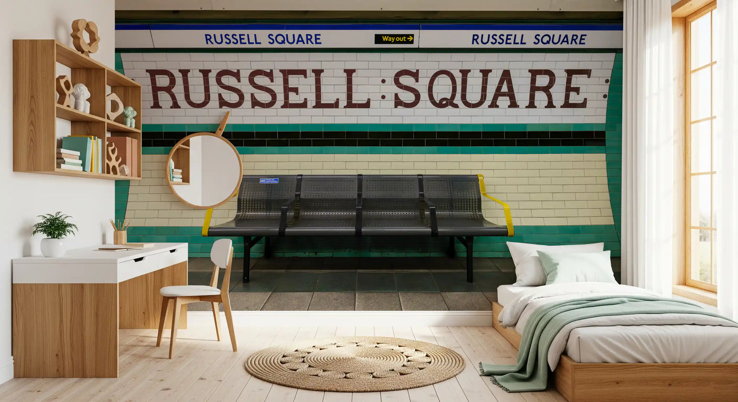 Veggmaleri med London Underground Heritage T-banestasjonsskilt