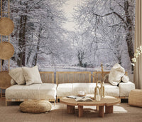 Winter Forest Red Umbrella Wall Mural