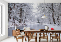 Winter Forest Red Umbrella Wall Mural