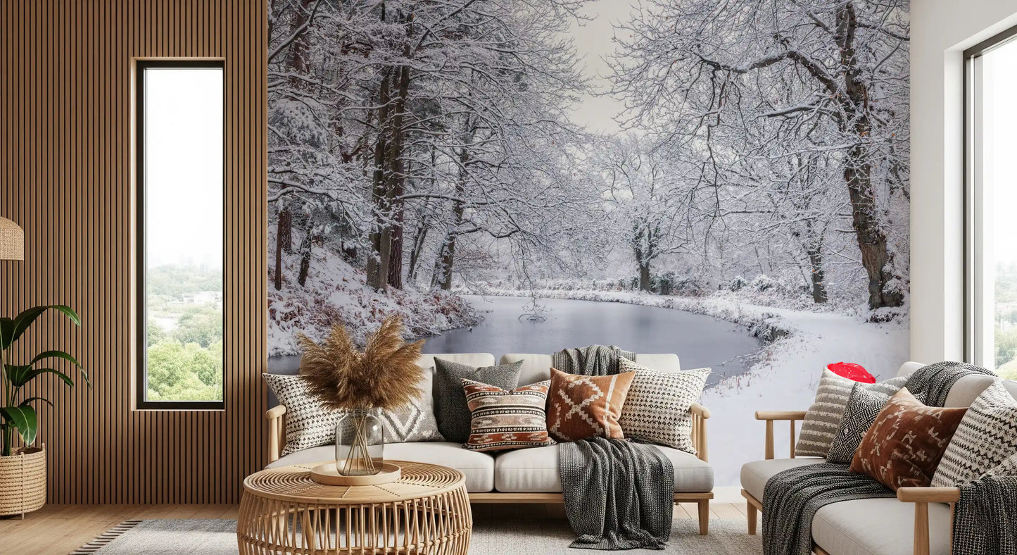 Winter Forest Red Umbrella Wall Mural