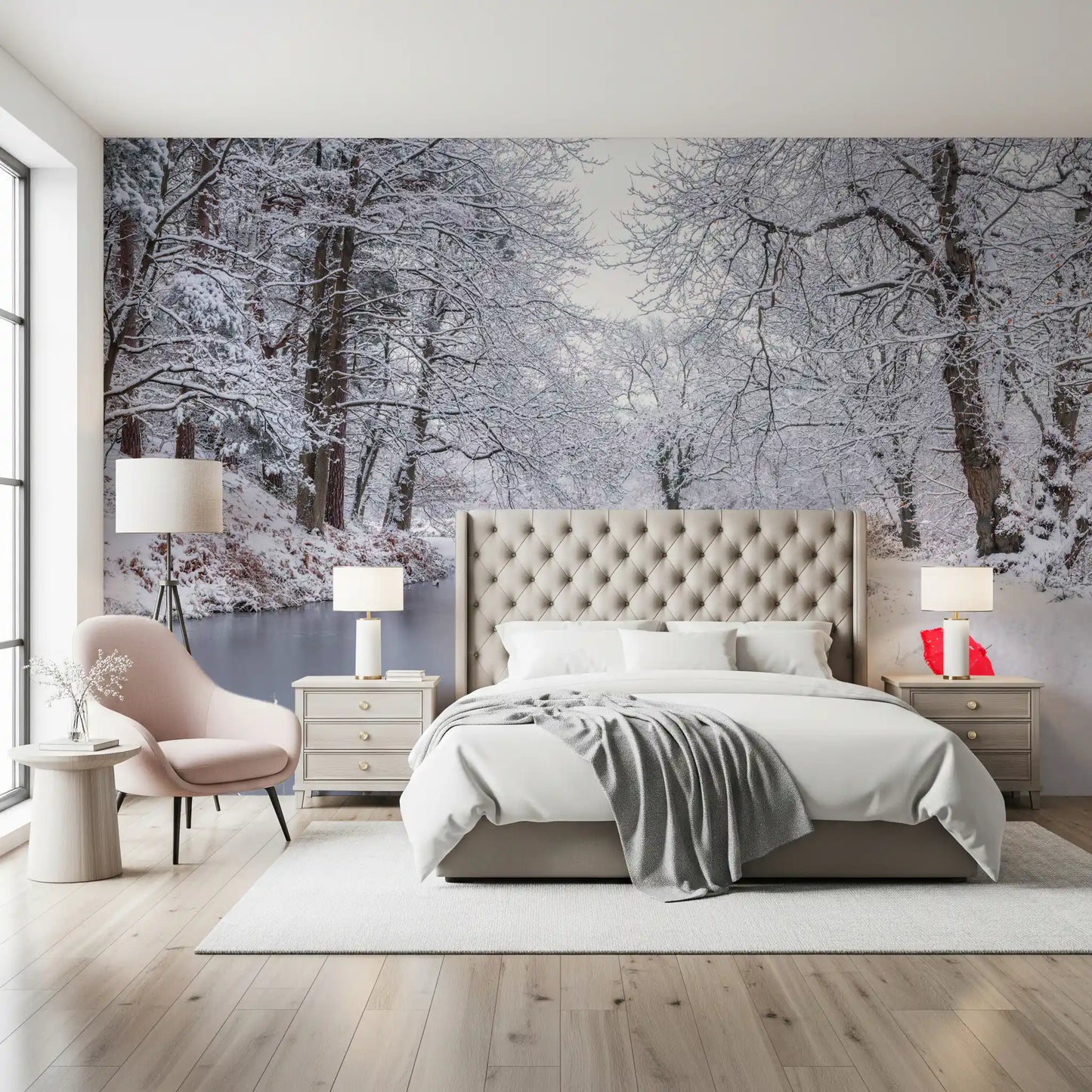 Winter Forest Red Umbrella Wall Mural