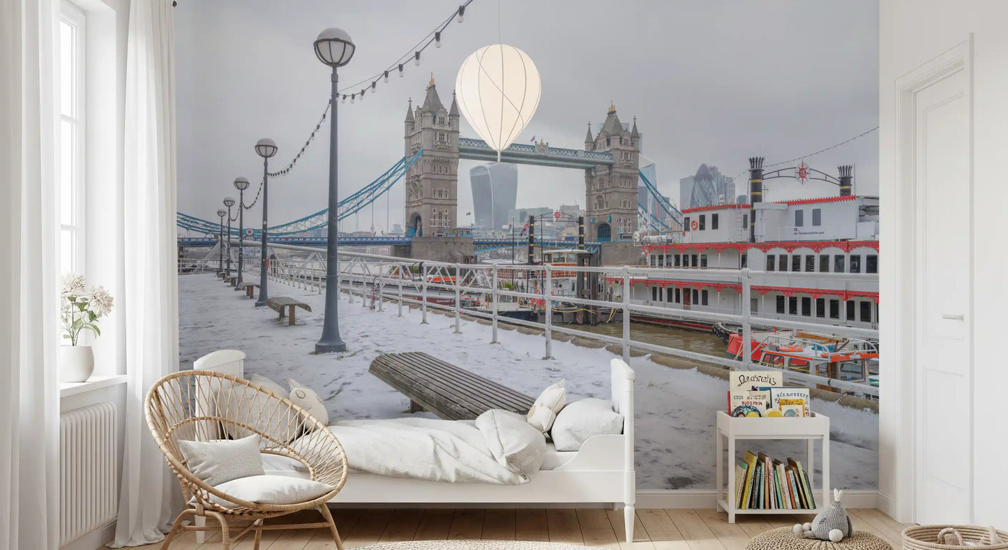 Snowy Thames Riverside View Wall Mural