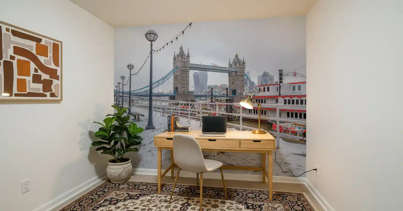 Snowy Thames Riverside View Wall Mural