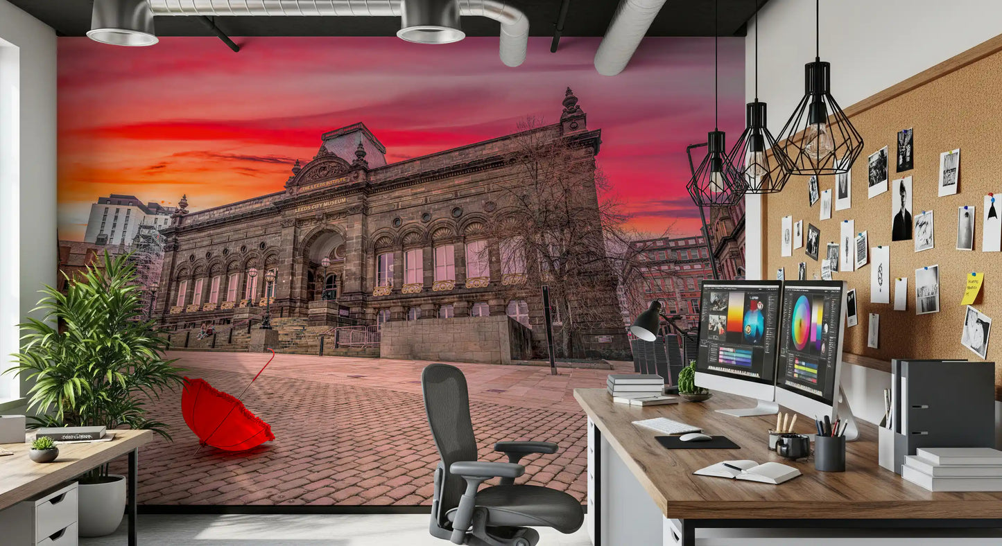 Wandbild Urban Red Umbrella Sunset