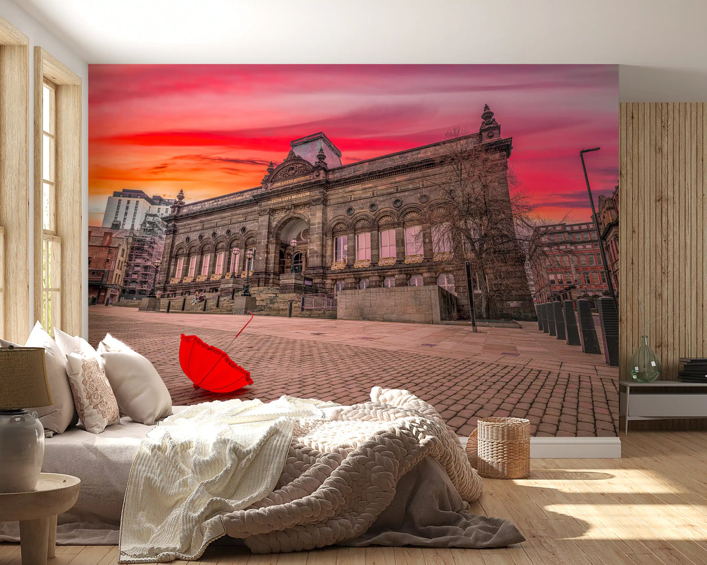 Wandbild Urban Red Umbrella Sunset