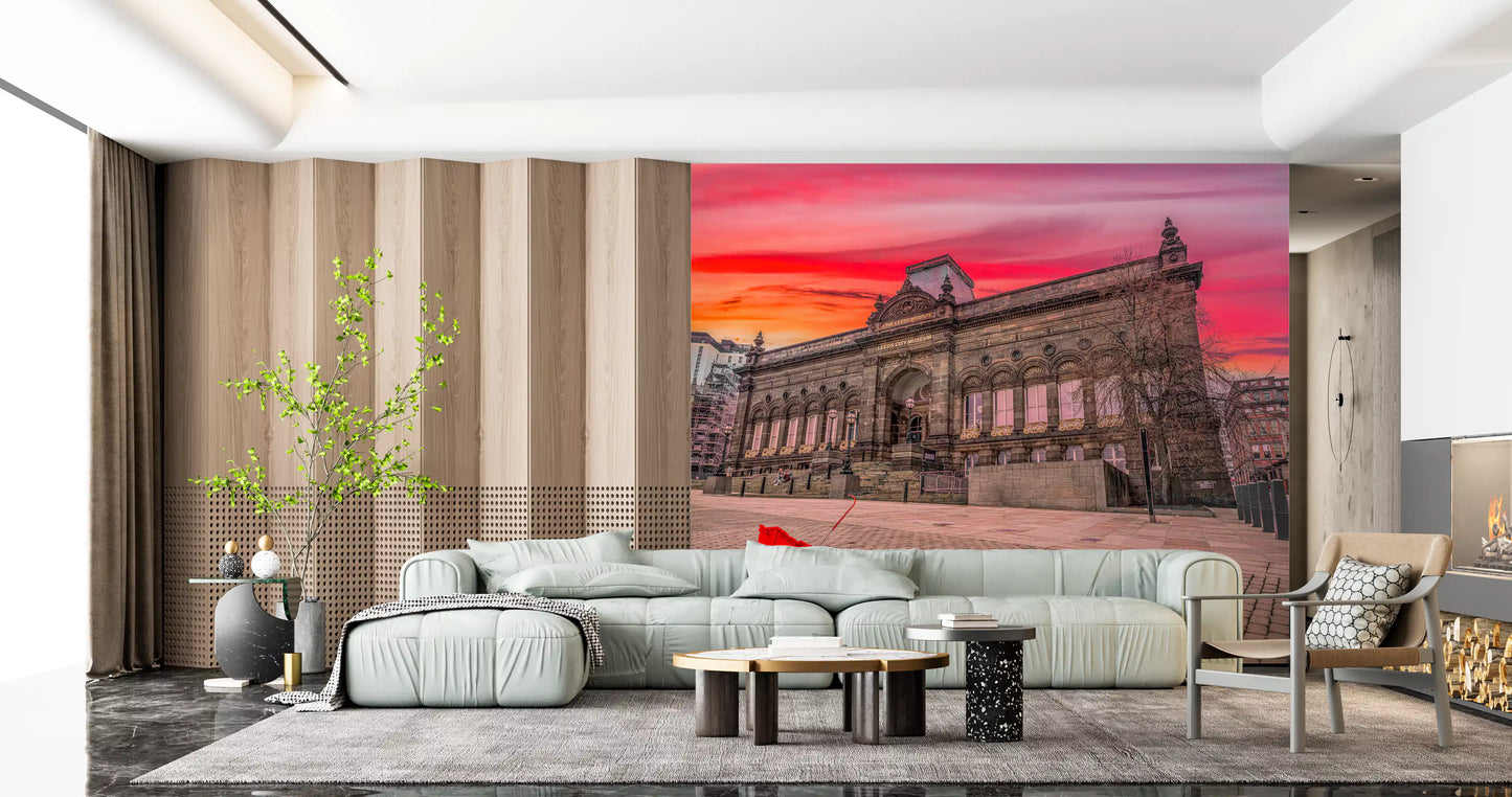 Wandbild Urban Red Umbrella Sunset